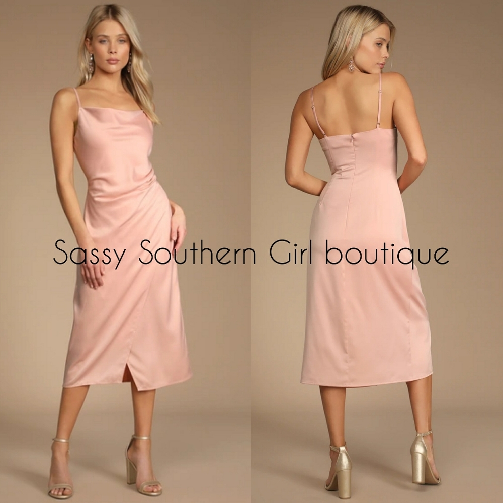 🆕⭐ Blush pink matte satin midi dress